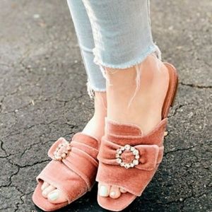 Blush Velvet Embellished Sandals